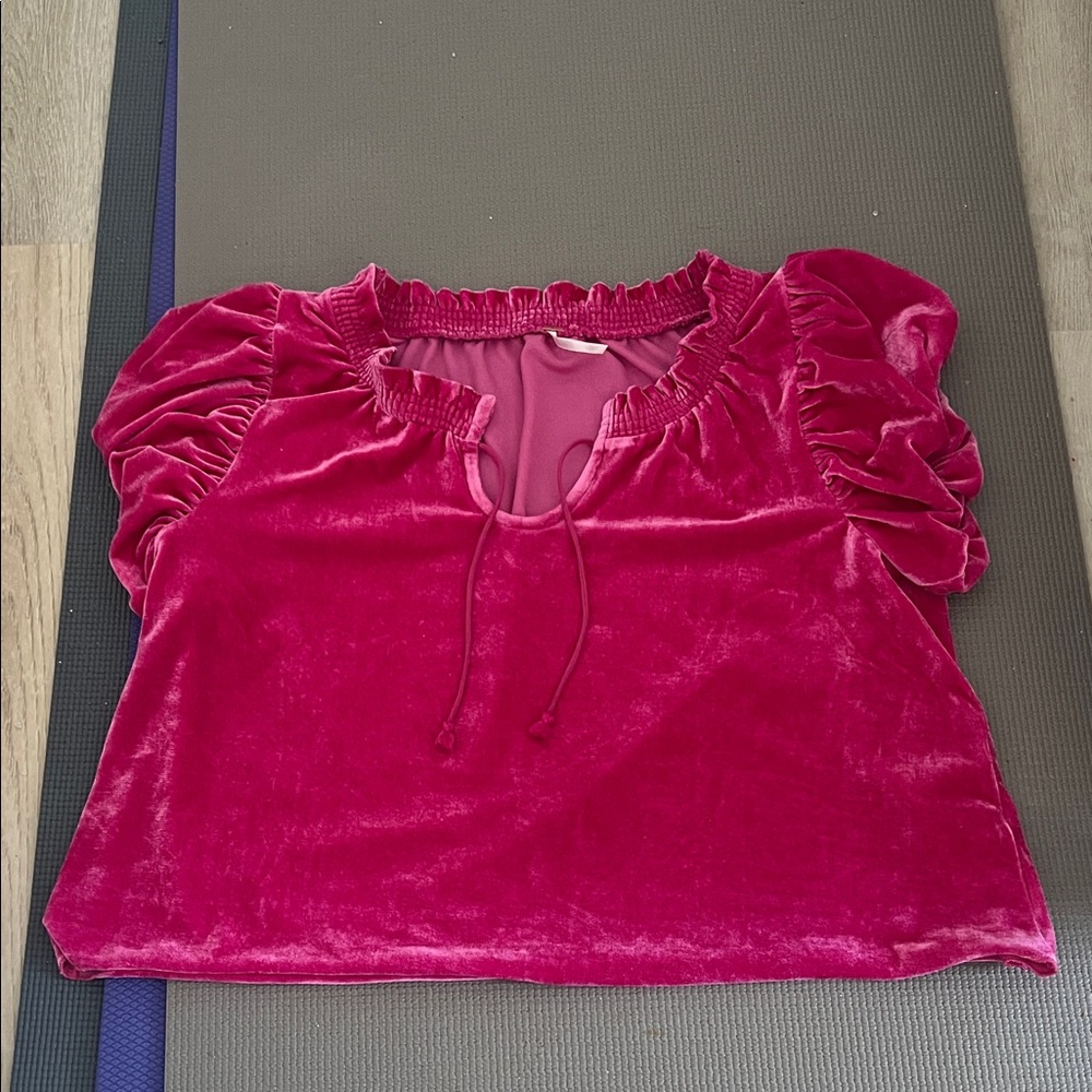 Free People Velvet Puff Sleeve Blouse - Fuchsia
